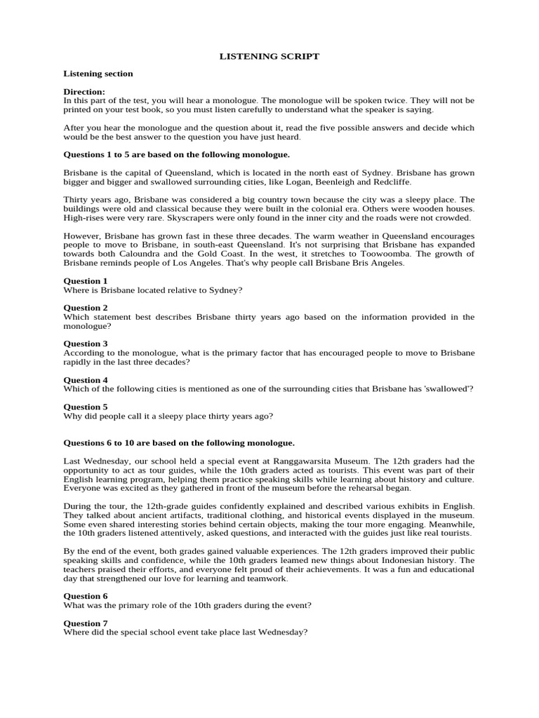 Listening Script | PDF | Brisbane | Queensland