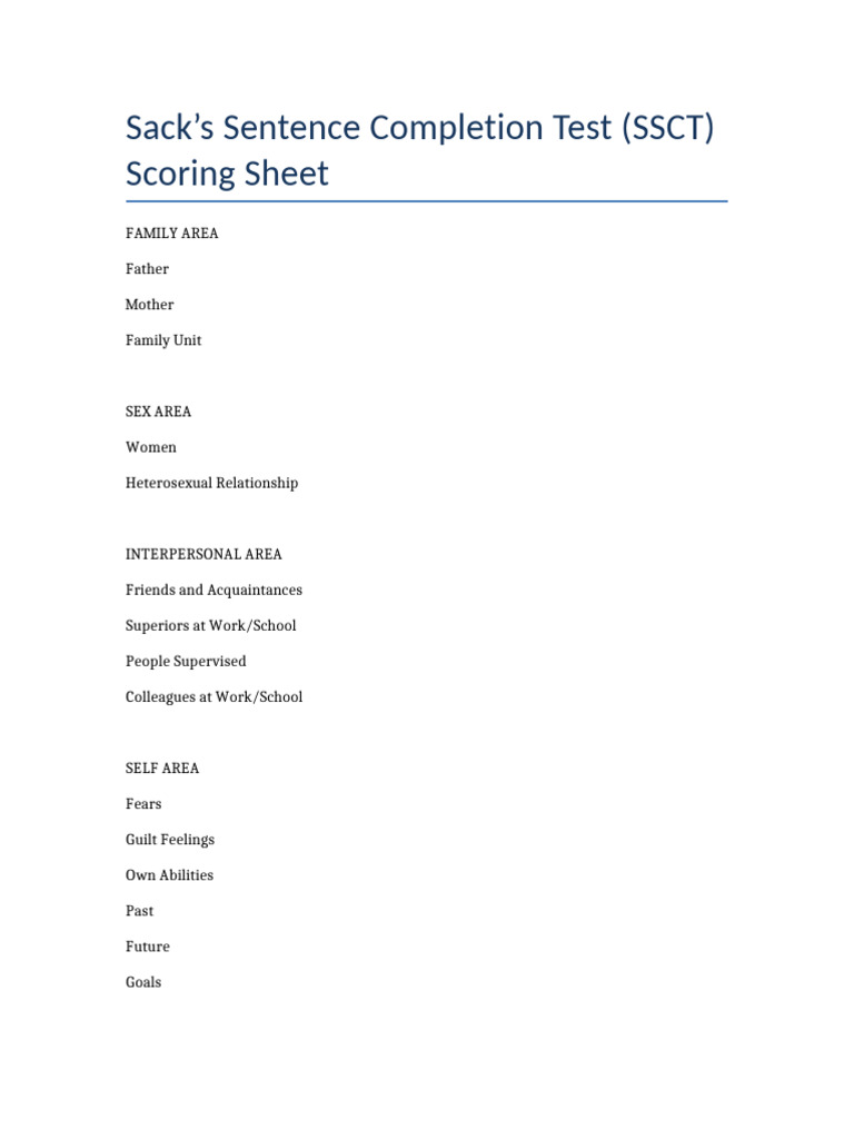 SSCT Scoring Sheet | PDF