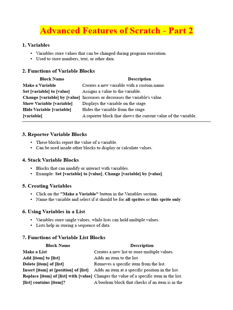 Notes Advanced Features of Scratch - Part 2 | PDF | Software ...