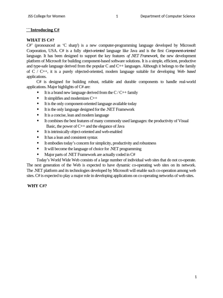 CSharp (Unit 1) NEP | PDF | Data Type | C Sharp (Programming Language)