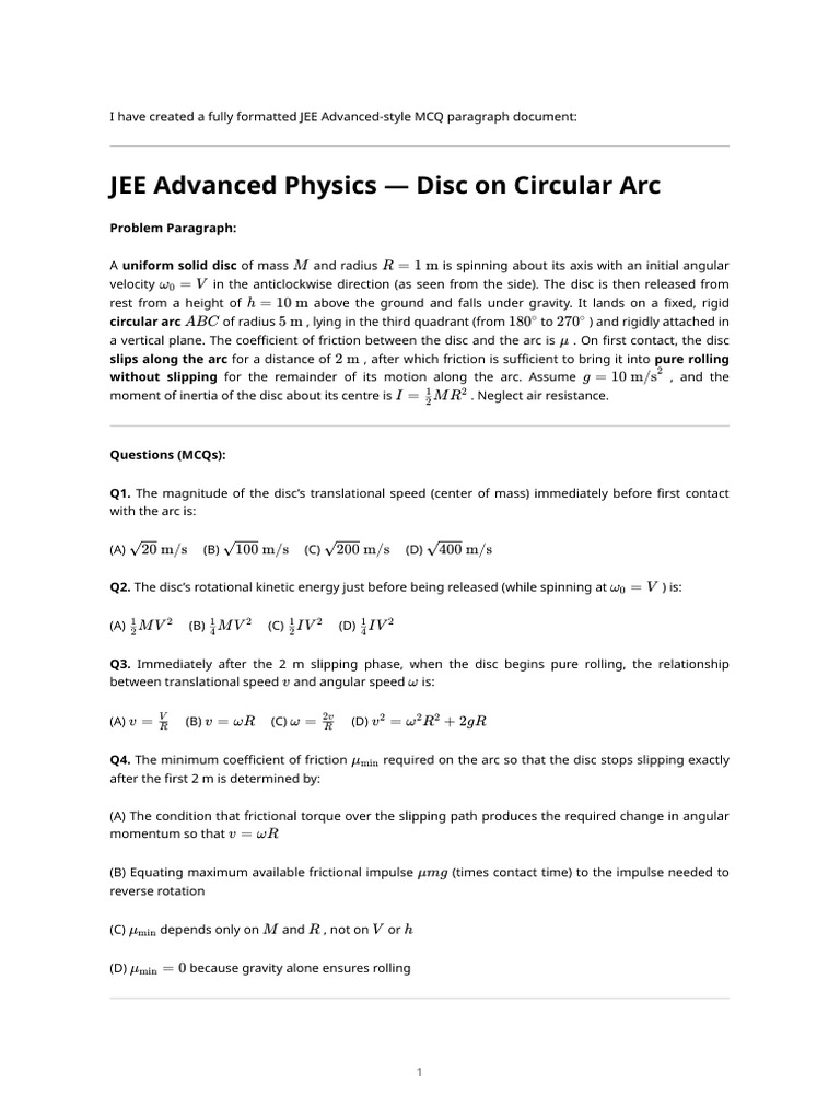 Jee Disc MCQ Paragraph | PDF