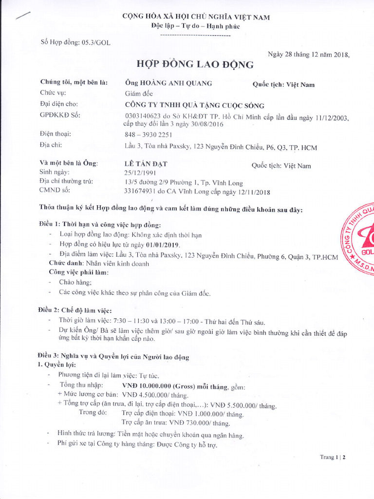 005.3 - Le Tan Dat - Hop Dong Lao Dong - KXDTH | PDF