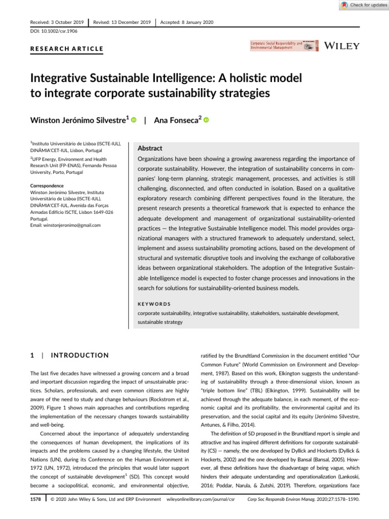2020 - Integrative Sustainable Intelligence - A Holistic Modelto ...