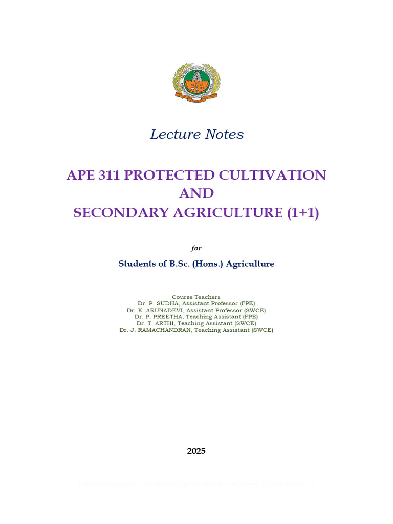 APE 311 Notes | PDF | Greenhouse | Agriculture