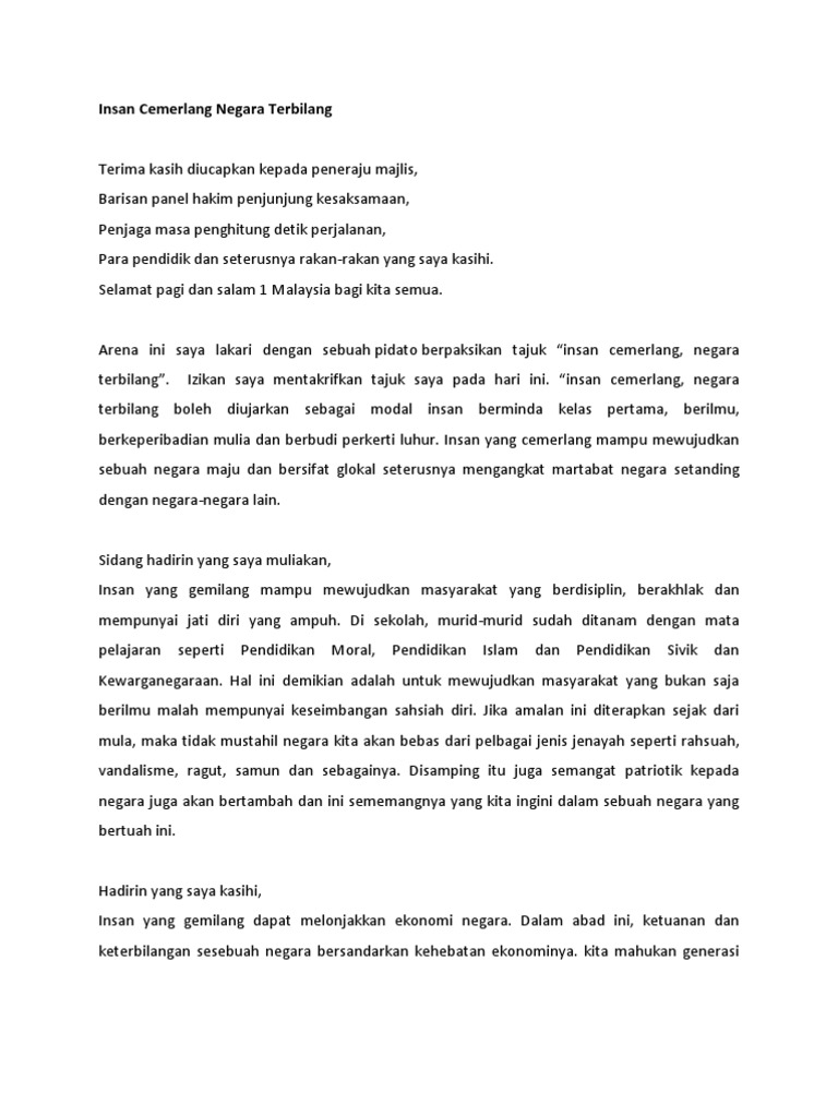 Pidato Insan Cemerlang Negara Terbilang