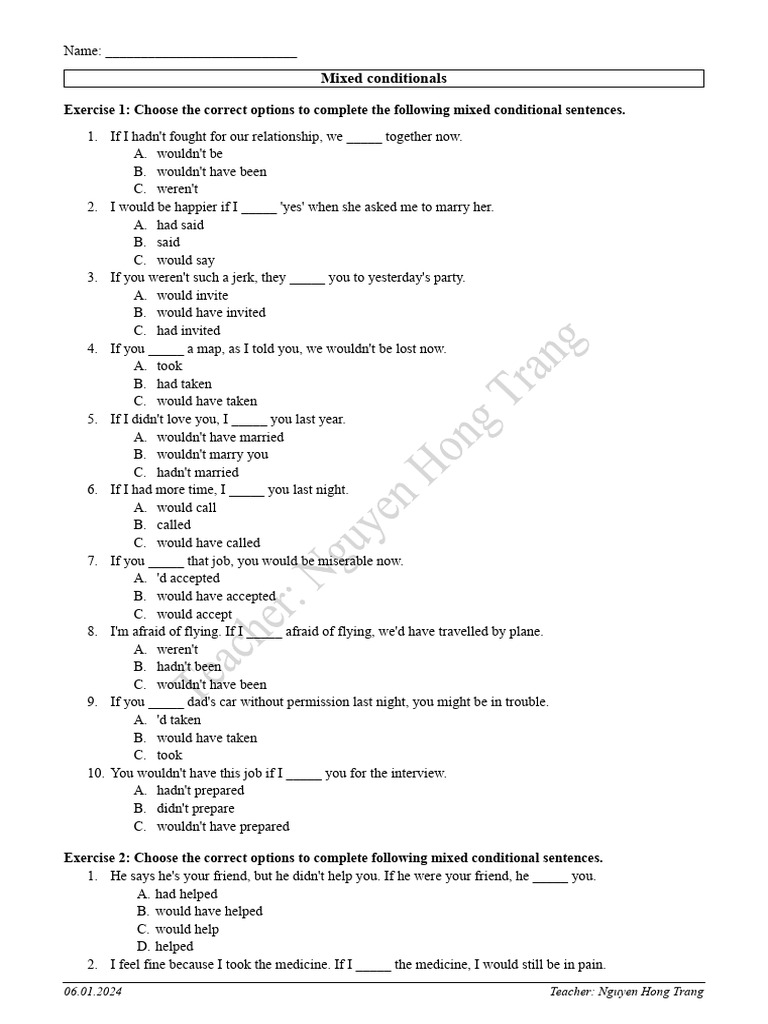 Mixed Conditionals (Mini Test 5A6) | PDF | Chess Theory | Chess