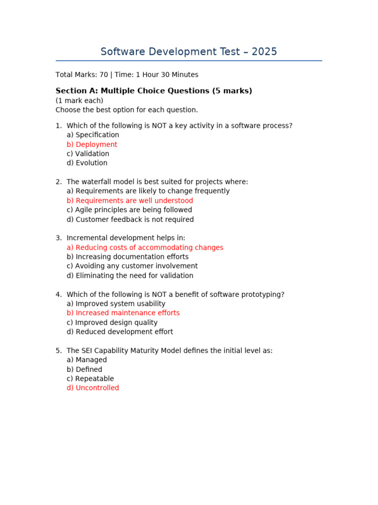 Software Development Test 2025 Soln | PDF | Use Case | Software ...