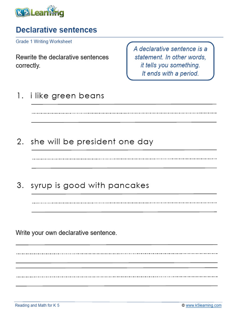 Grade 1 Declarative Sentences C | PDF