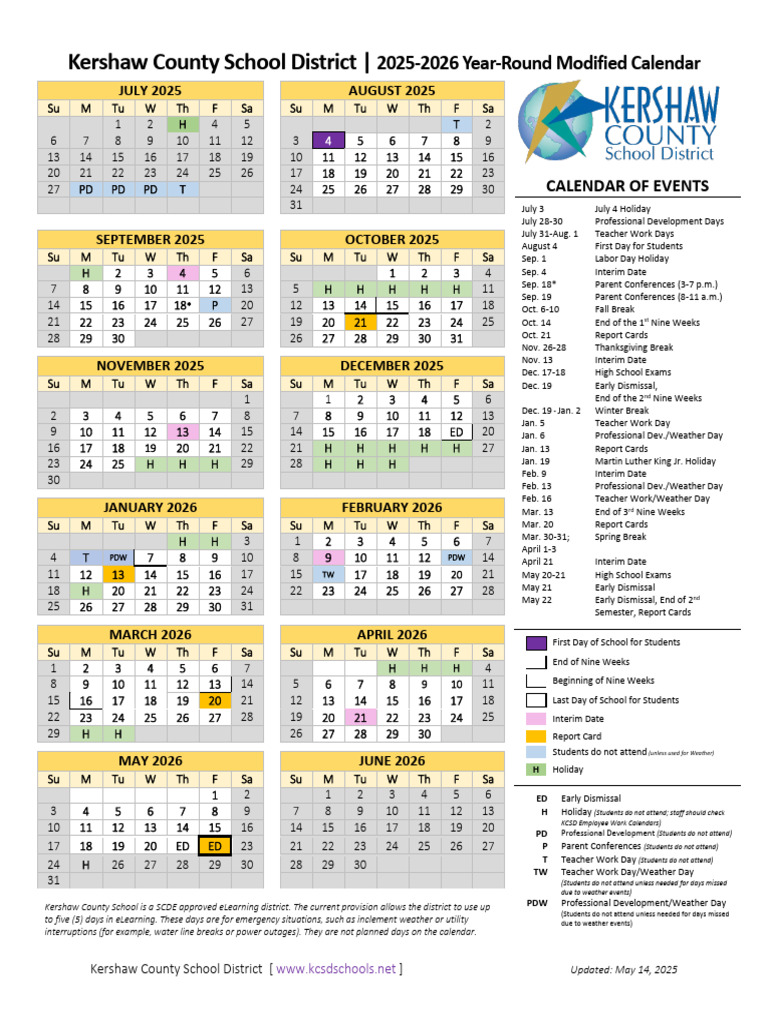KCSD District Calendar 2025 26 English Spanish | PDF
