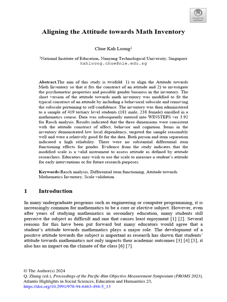 Aligning The Attitude Towards Math Inventory: Abstract | PDF | Attitude ...