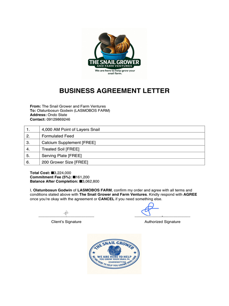 The Snail Grower Agreement Version 1 | PDF