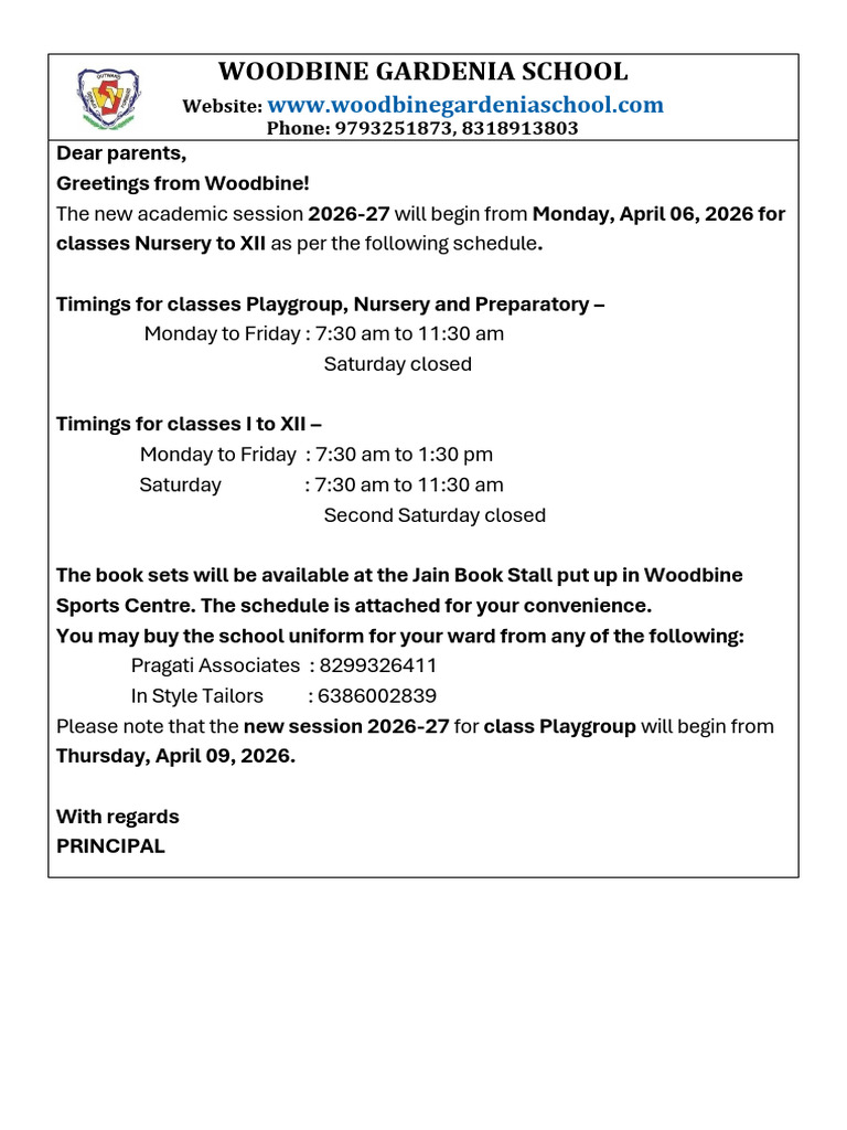 WGS New Session 2026-27 Notice | PDF