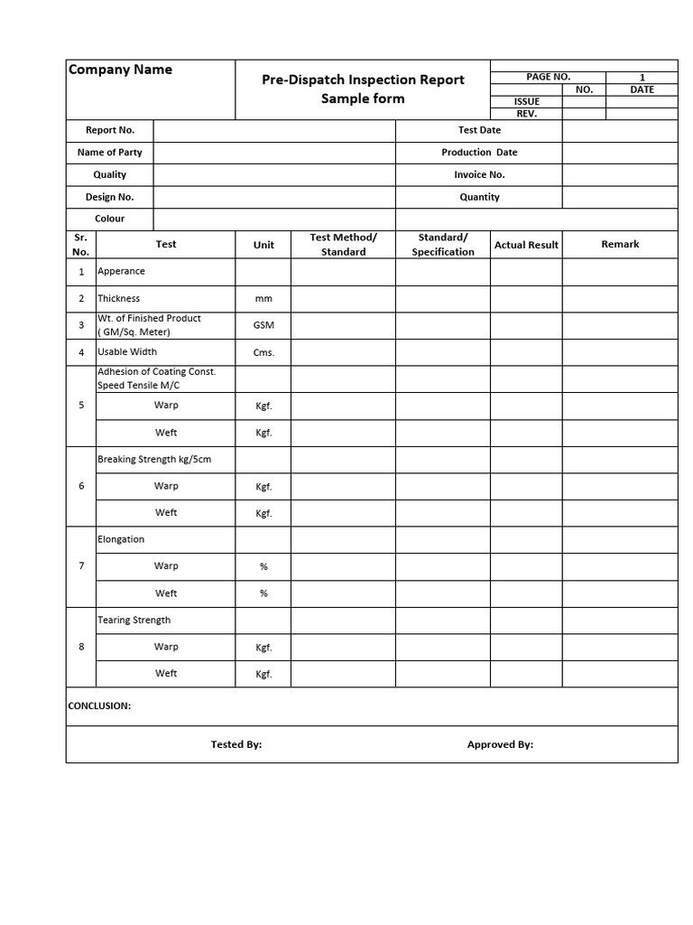 Pre-Dispatch Inspection Report | PDF