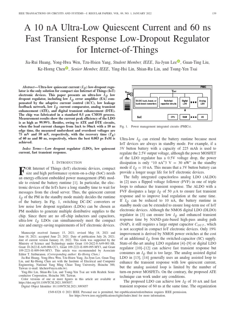 A 10 NA Ultra-Low Quiescent Current and 60 Ns Fast Transient Response ...
