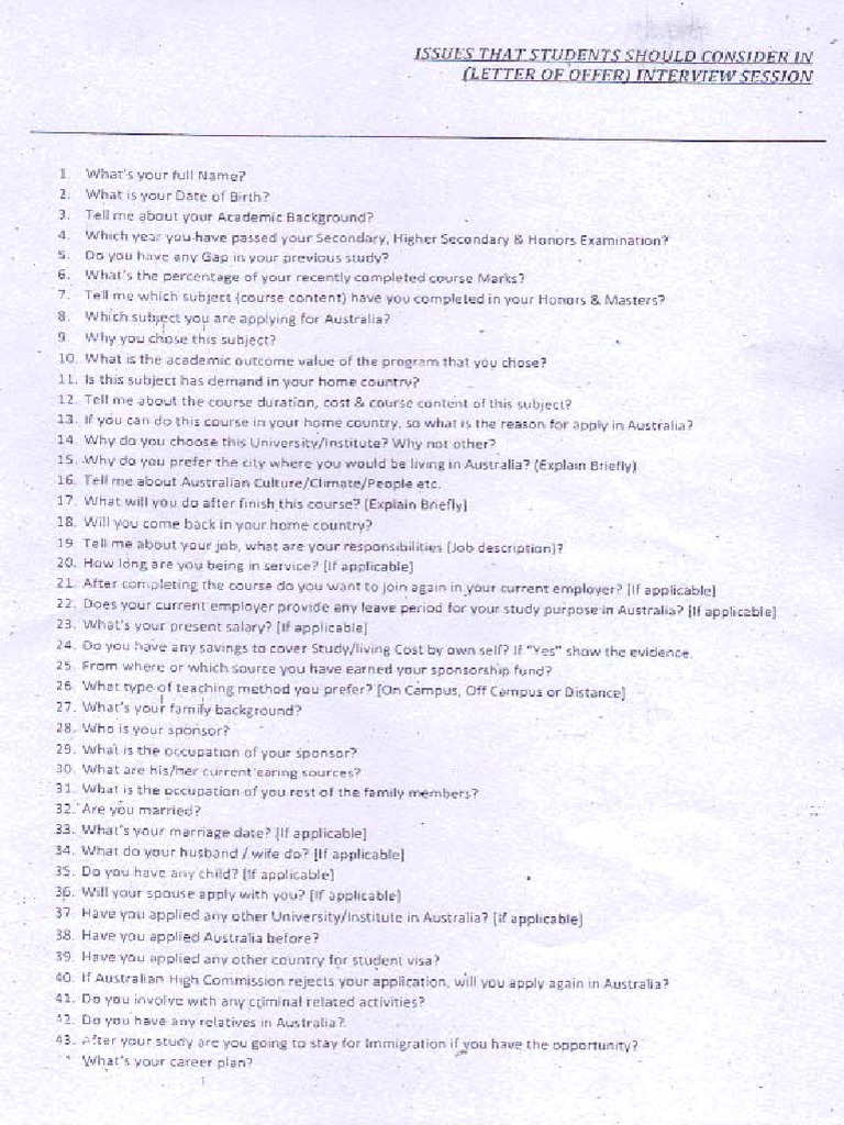 Interview Questionnaire at CQU | PDF