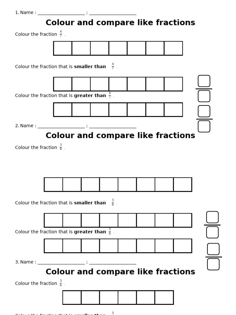Handout - Comparing and Ordering Fractions | PDF