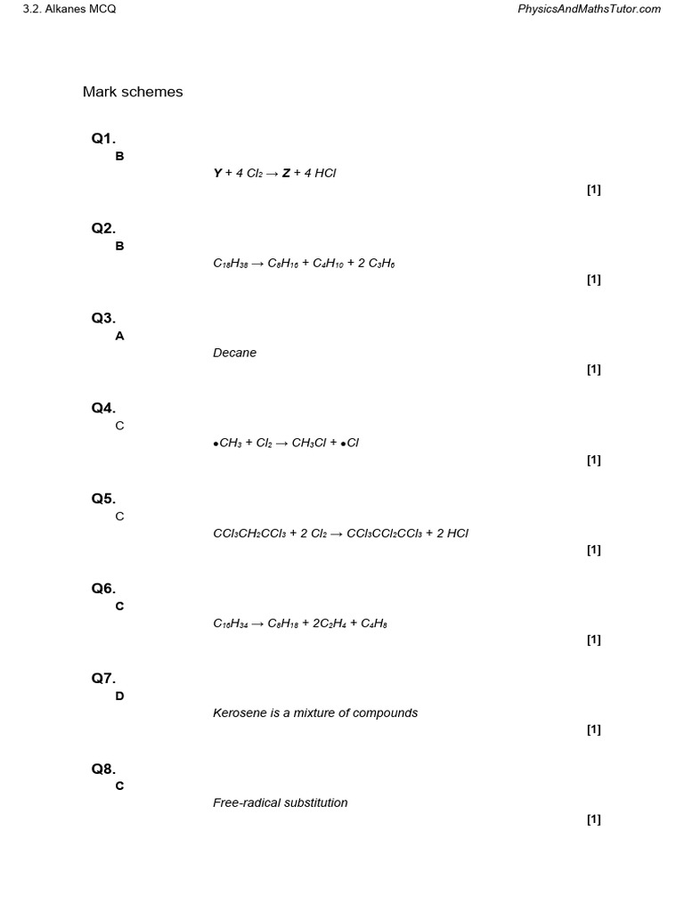 B Alkanes MCQ Ms | PDF
