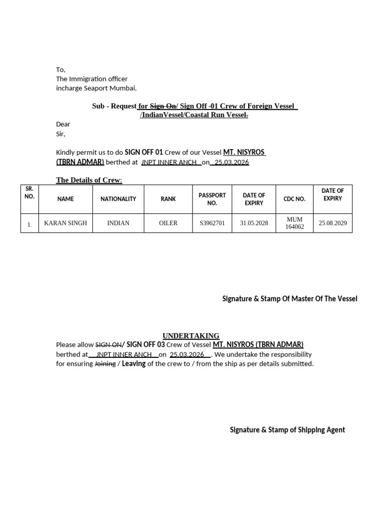 Master Undertaking - Sign Off Letter | PDF