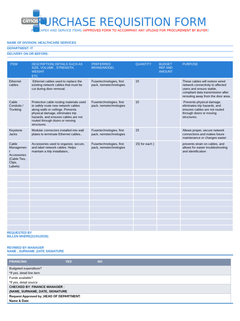 Purchase Requisition Template | PDF | Procurement