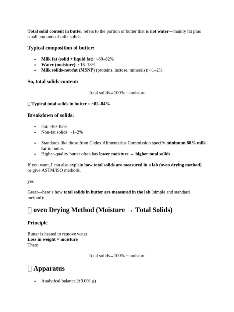 Total Solid Content in Butter | PDF