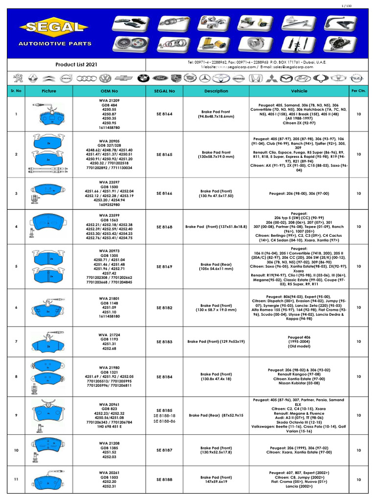SEGAL Catalogue With OEM | PDF | Hatchbacks | Vehicle Industry