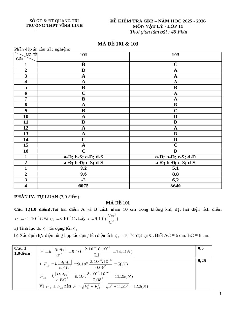 Vatli 11-Gk2-Hướng Dẫn Chấm | PDF