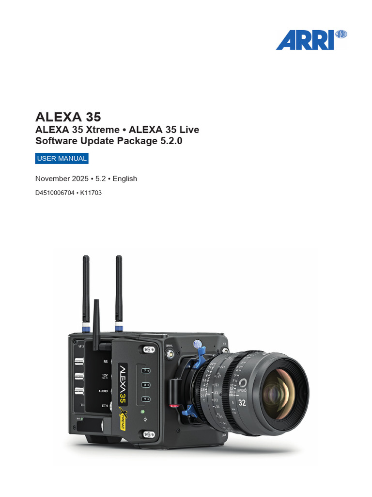 Alexa 35 Sup 5.2.0 - User Manual en | PDF | Camera | Camera Lens