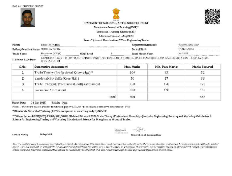Iti 2nd Year Marksheet | PDF