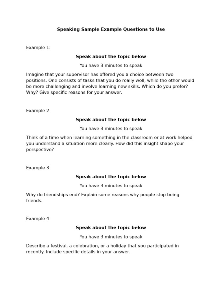 DET Speaking Sample Example Questions To Use | PDF | Artificial ...