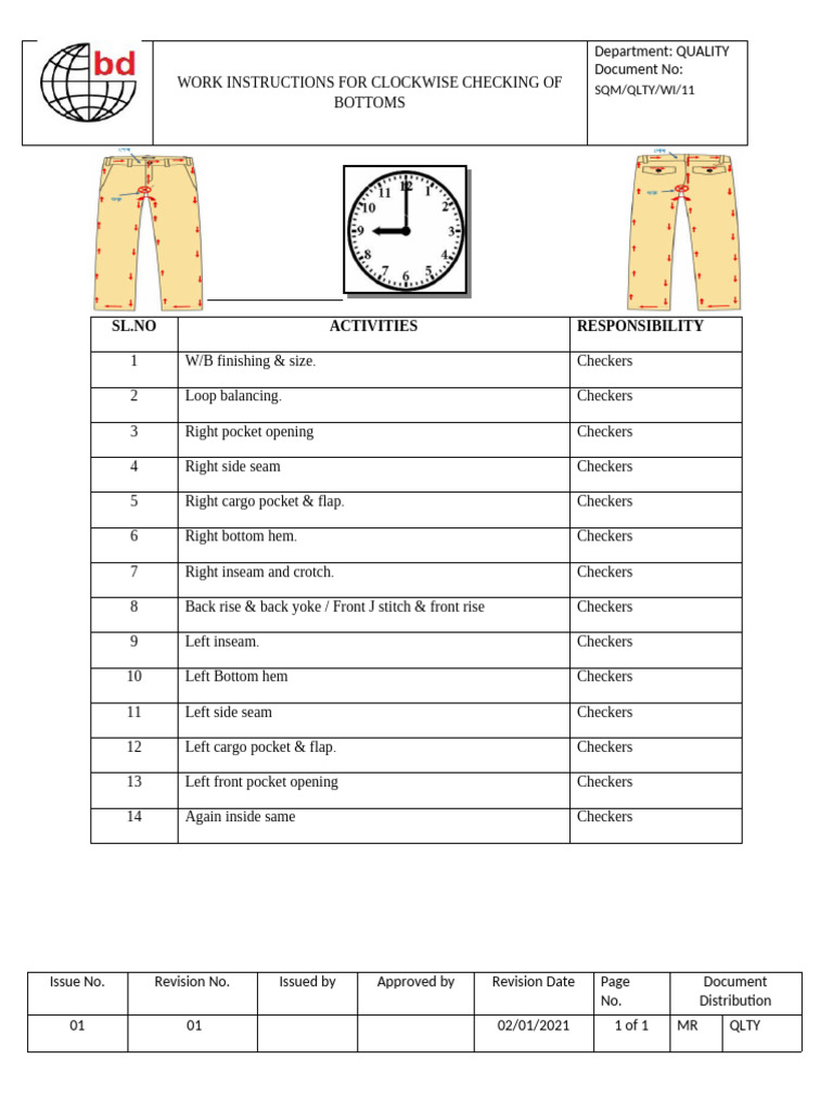 Wi-11work Instructions For Clockwise Checking of Bottoms | PDF