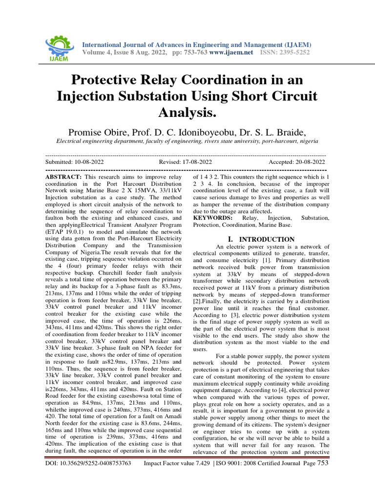 Protective Relay Coordination in An Inje | PDF | Relay | Electronic ...