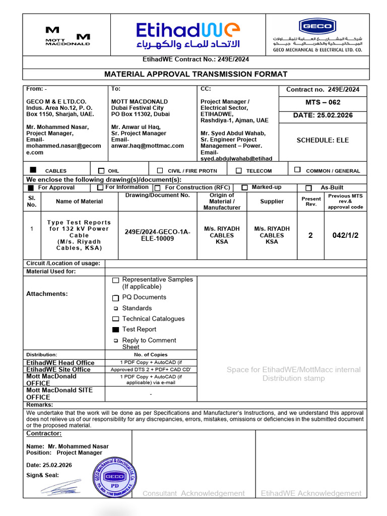 MTS-062-Type Test Reports For 132 KV Power Cable, Rev-2 | PDF