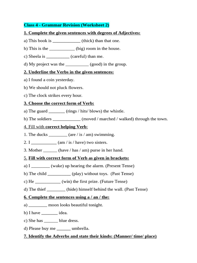 Class 4 Grammar (Annual Portion) Rev 2 | PDF