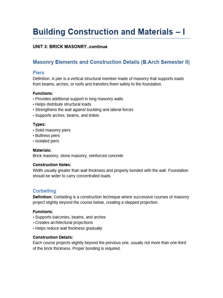 UNIT 3 BRICK MASONRY - To Be Continued Further Study Material | PDF ...