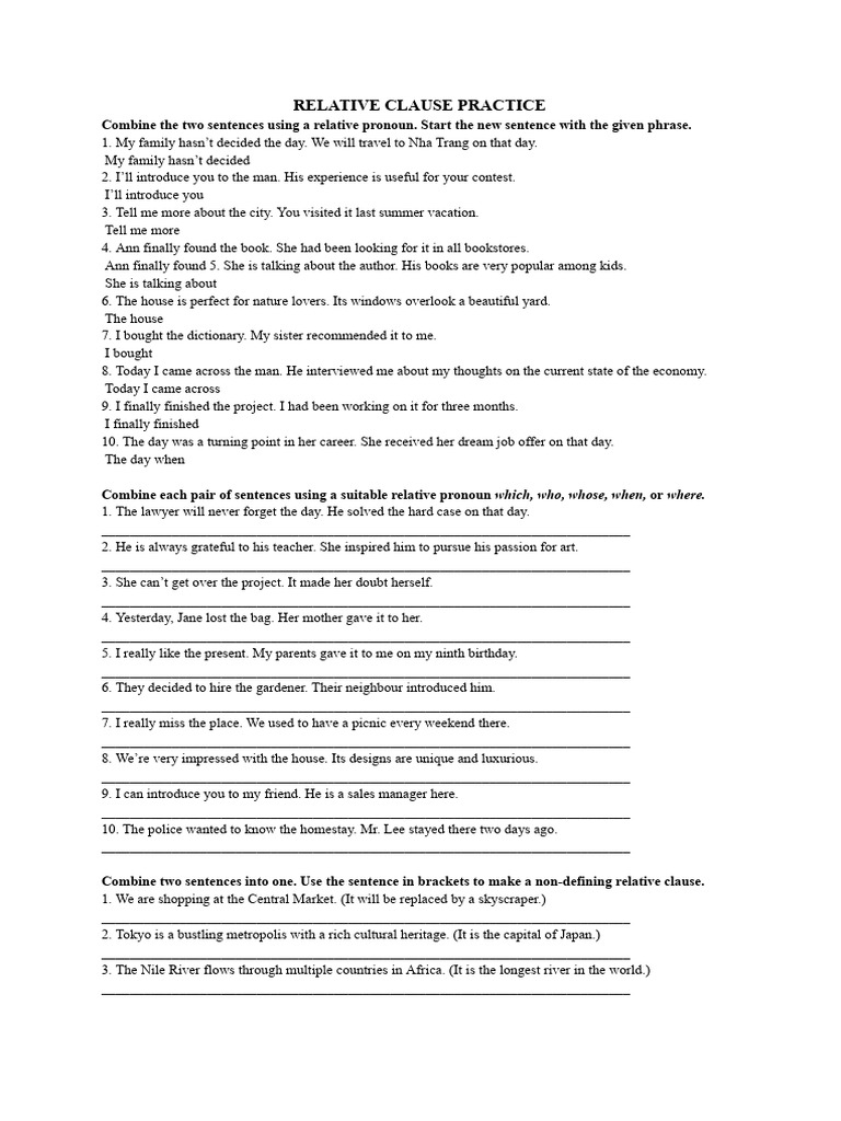 Relative Clause Practice | PDF