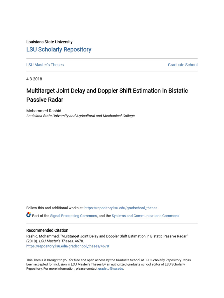 Multitarget Joint Delay and Doppler Shift Estimation in Bistatic | PDF ...
