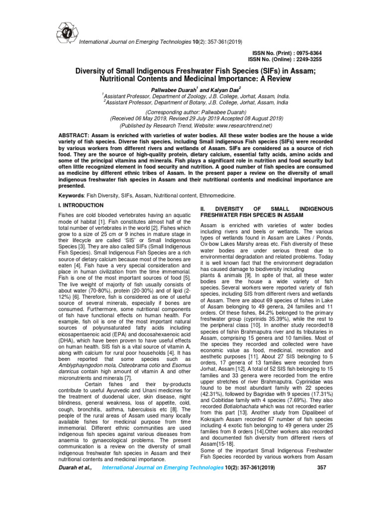 Diversity of Small Indigenous Freshwater Fish Species in Assam | PDF ...