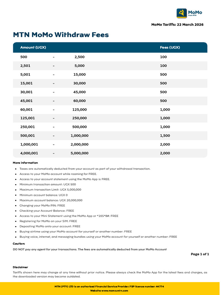 MoMo Tariffs | PDF | Fee | Payments