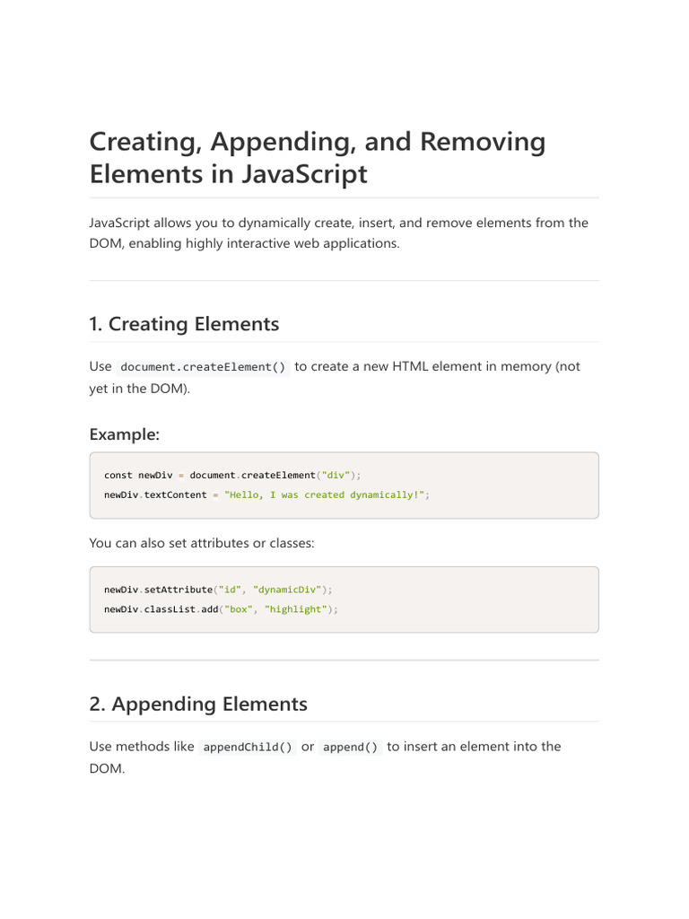 73 Creating Appending and Removing Elements in JavaScr | PDF