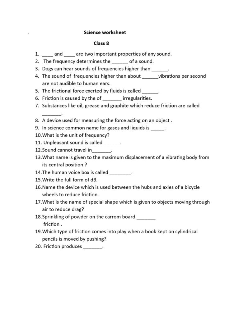 Science Worksheet Class 8 | PDF