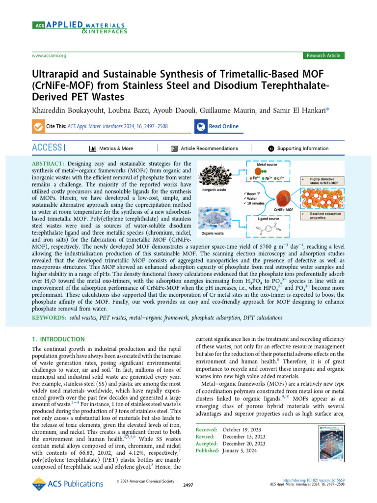 Ultrarapid and Sustainable Synthesis of Trimetallic Based Mof (Crnife ...