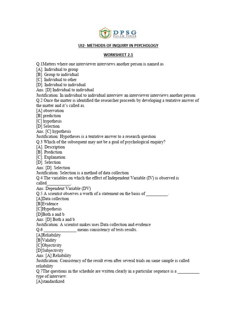 UI2 Worksheet | PDF | Experiment | Methodology