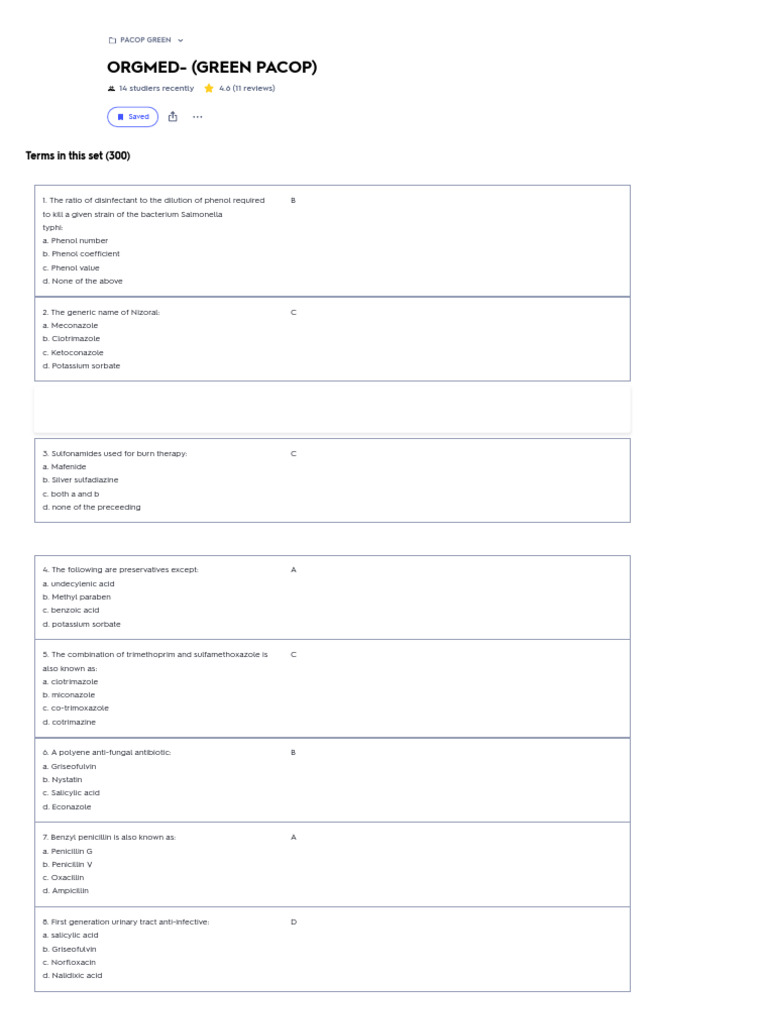 Orgmed - (Green Pacop) Flashcards - Quizlet | PDF | Drugs