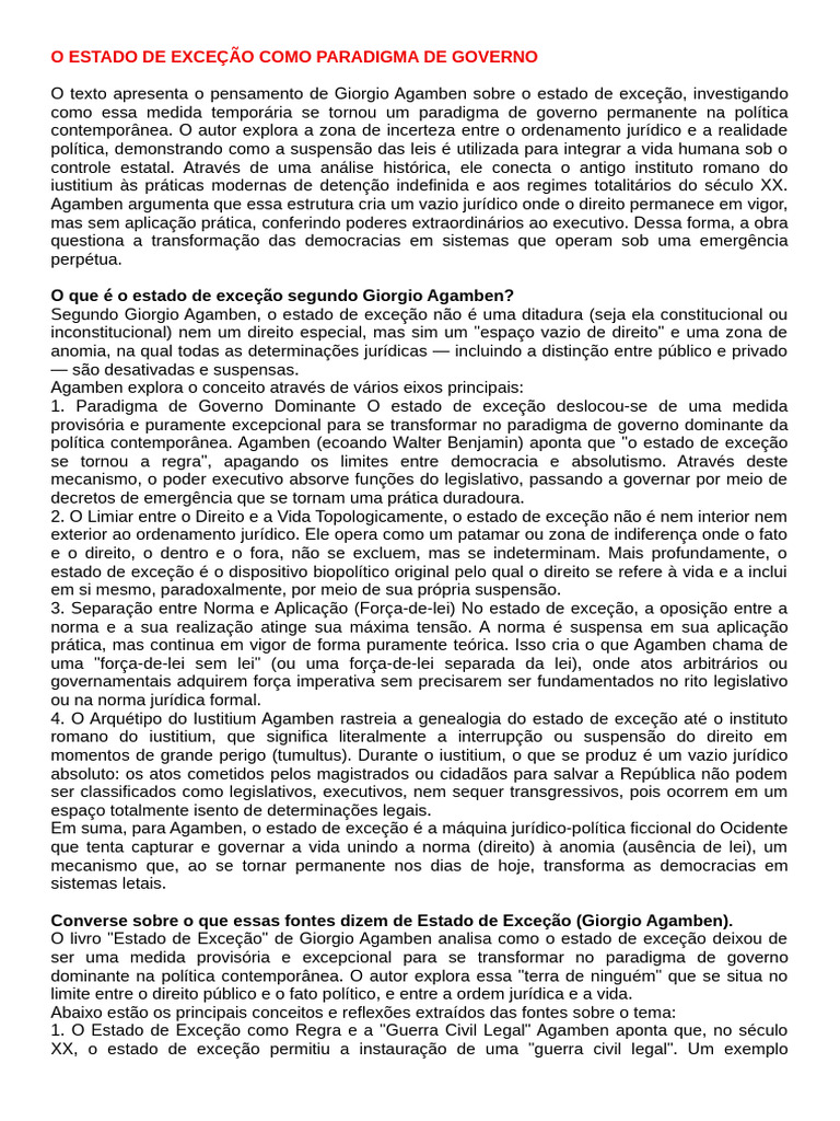 O Estado de Exceção Como Paradigma de Governo | PDF | Estado | Governo