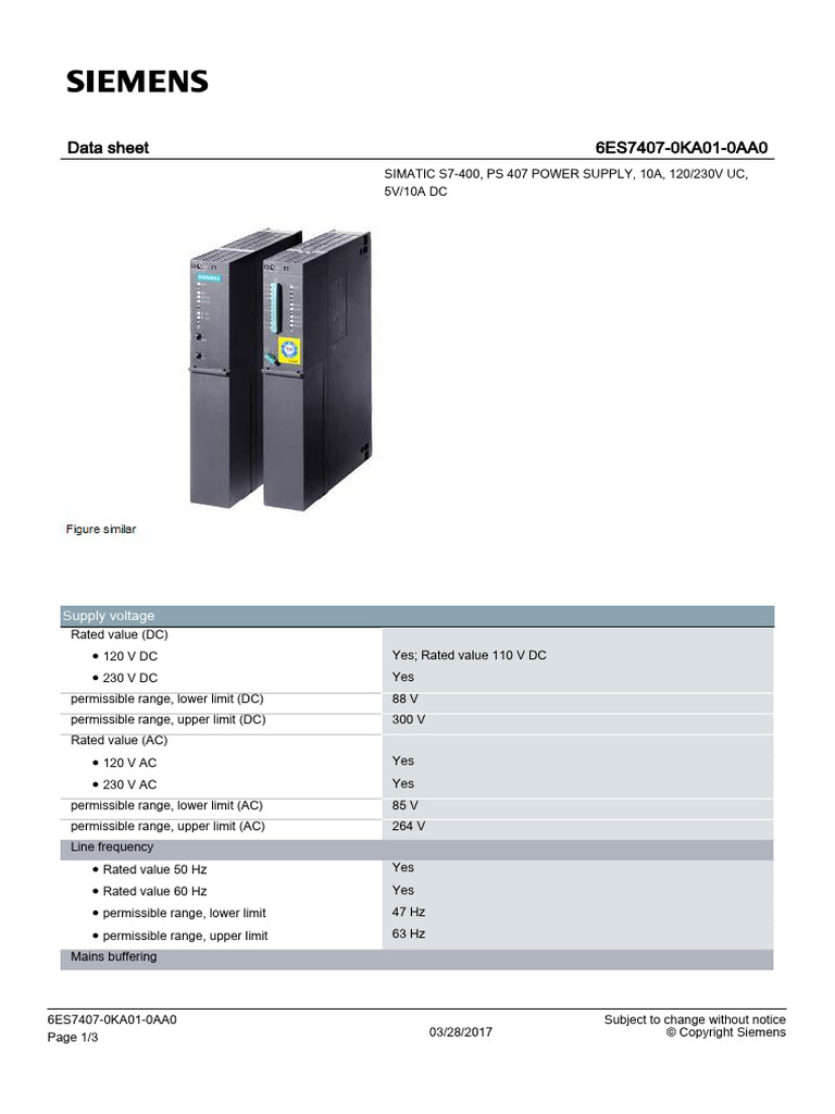 6ES7407 0KA01 0AA0 Datasheet | PDF | Alternating Current | Mains ...