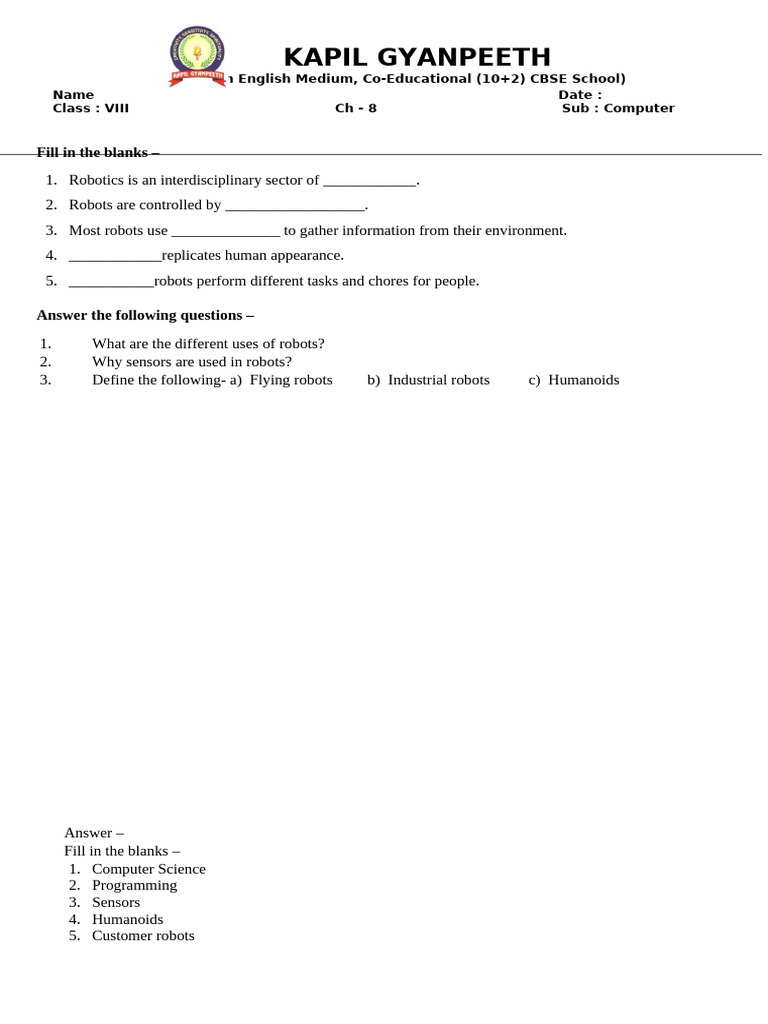 Class Viii CH - 8 Computer Worksheet | PDF