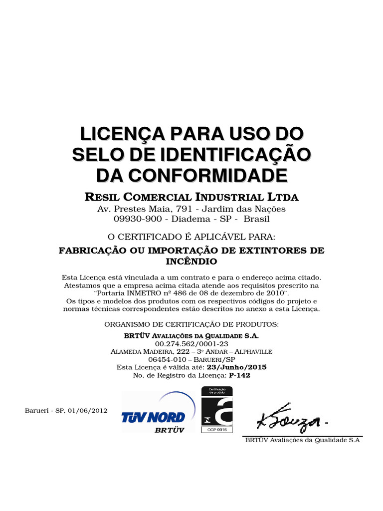 P 142 - Certificado Inmetro Portateis | PDF | Marca