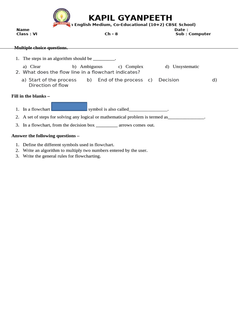 Class Vi CH 8 Computer Worksheet | PDF