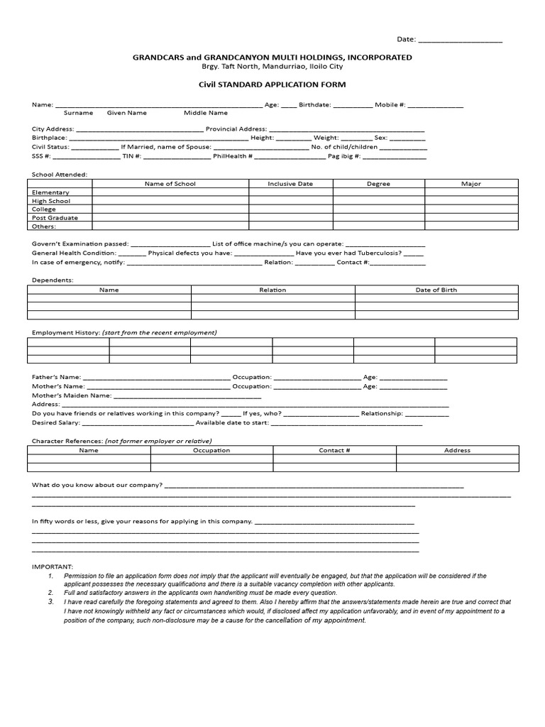 1-Standard Application Form | PDF