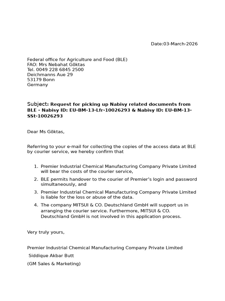 Premier - Authorization Letter To BLE - Feb-2026 Draft II | PDF